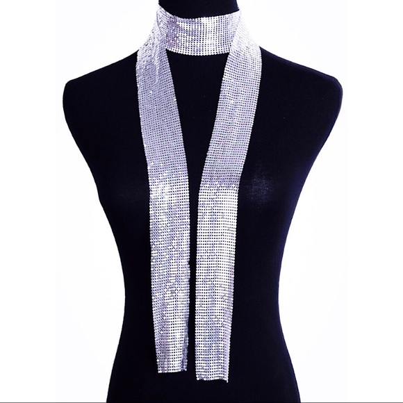 Boutique Jewelry - Tie Front Mesh Long Necklace Belt Metallic Sparkly